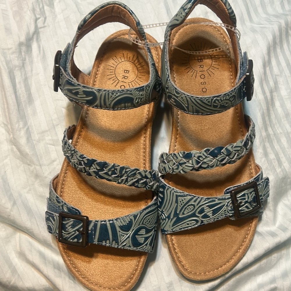 Brioso Solera Tooled Leather Sandals Green (turquoise)